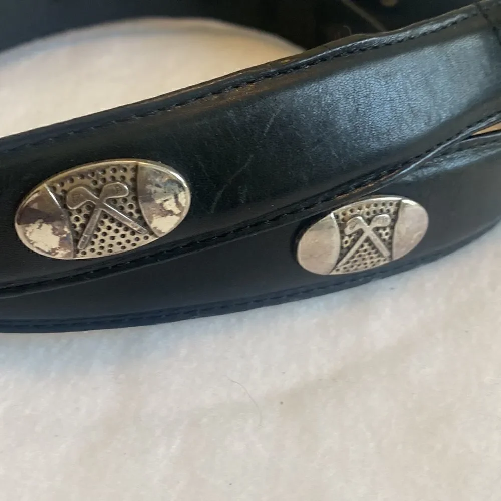 AML 3000 Top Grain Oil Tan Leather Black Golf Belt 36